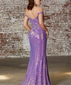 Prom Iridescent Sequin Off Shoulder Gown By Cinderella Divine CD158