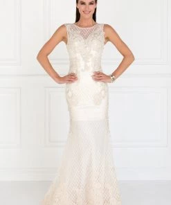 Prom Ivory Floral Embroidered Mermaid Gown By Elizabeth K GL1536