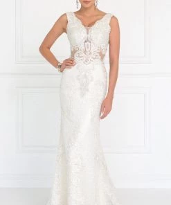 Prom Ivory Lace Mermaid Gown With Sheer Cutouts By Elizabeth K GL1533