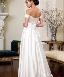 Ivory Off Shoulder Satin Gown By Elizabeth K GL1908 8 Ivory Off Shoulder Satin Gown By Elizabeth K GL1908