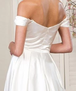 Ivory Off Shoulder Satin Gown By Elizabeth K GL1908 10 Ivory Off Shoulder Satin Gown By Elizabeth K GL1908