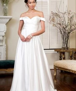 Ivory Off Shoulder Satin Gown By Elizabeth K GL1908