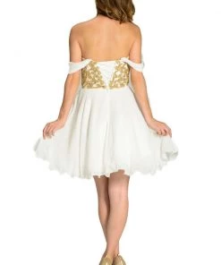 Ivory Short Appliqued Off The Shoulder Dress By Poly USA Prom