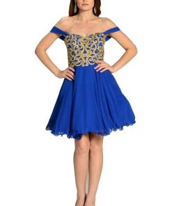 Ivory Short Appliqued Off The Shoulder Dress By Poly USA Prom