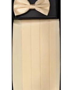 Vesuvio Napoli Ivory Silk Satin Cummerbund And Bow Tie Set Men
