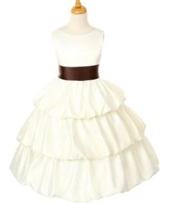 ABC Fashion Ivory Tea Length Flower Girl Dresses With Sash