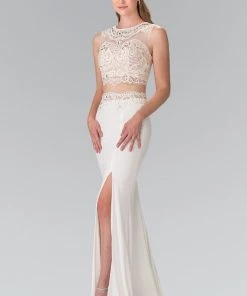 Ivory Two-Piece Dress With Lace Top By Elizabeth K GL2373