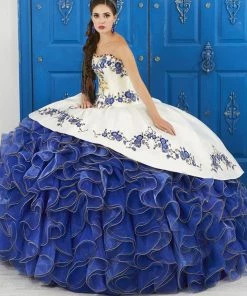 LA Glitter By House Of Wu Quinceañera Strapless Floral Charro Dress By House Of Wu LA Glitter 24042