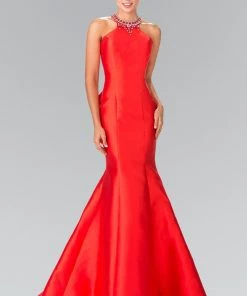 Jeweled Collar Ruffled Mermaid Dress By Elizabeth K GL2353 Prom