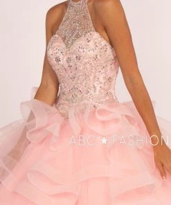 Jeweled Halter Ball Gown With Layered Skirt By Elizabeth K GL2512