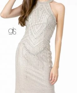 Prom Jeweled High-Neck Glitter Trumpet Dress By Elizabeth K GL1841