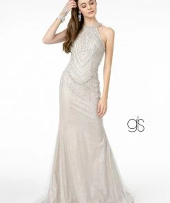 Prom Jeweled High-Neck Glitter Trumpet Dress By Elizabeth K GL1841