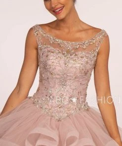 Jeweled Illusion Ball Gown With Layered Skirt By Elizabeth K GL2517