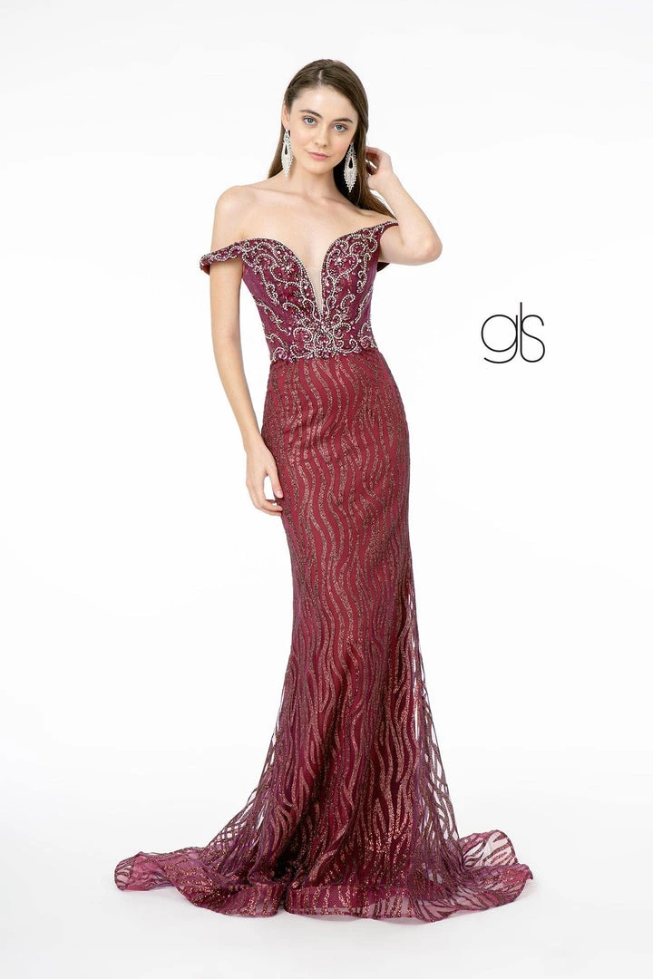 Jeweled Long Off Shoulder Glitter Dress By Elizabeth K GL1818 Prom 3 Jeweled Long Off Shoulder Glitter Dress By Elizabeth K GL1818 Prom