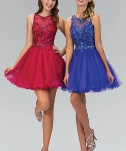 Jeweled Short Illusion Dress By Elizabeth K GS1405 Prom