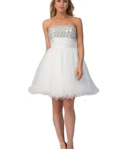 Jeweled Short Strapless Dress With Ruffled Skirt By Star Box 5116