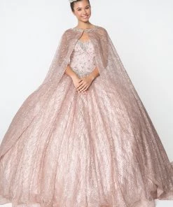 Jeweled Strapless Cape Ball Gown By Elizabeth K GL2801