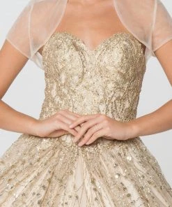 Jeweled Strapless Glitter Ball Gown With Jacket By Elizabeth K GL2804 22 Jeweled Strapless Glitter Ball Gown With Jacket By Elizabeth K GL2804