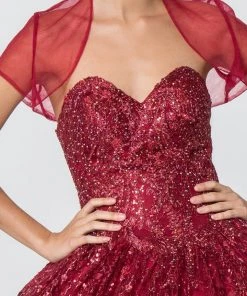 Jeweled Strapless Glitter Ball Gown With Jacket By Elizabeth K GL2804