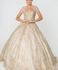 Jeweled Strapless Glitter Ball Gown With Jacket By Elizabeth K GL2804 21 Jeweled Strapless Glitter Ball Gown With Jacket By Elizabeth K GL2804
