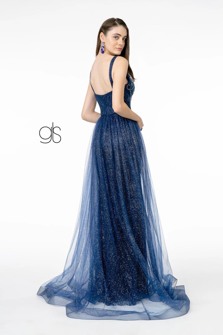 Jeweled V-Neck Gown With Glitter Overskirt By Elizabeth K GL1840 4 Jeweled V-Neck Gown With Glitter Overskirt By Elizabeth K GL1840