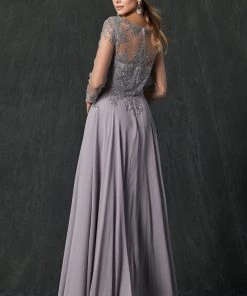 Lace Applique 3/4 Sleeve Chiffon Gown By Juliet M12