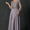 Lace Applique 3/4 Sleeve Chiffon Gown By Juliet M12