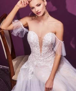 Lace Applique Bridal Gown By Cinderella Divine CD936W