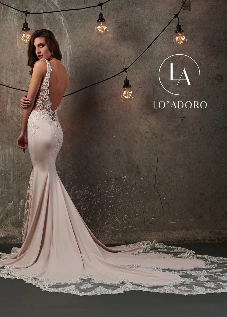 Lo Adoro By Mary's Bridal Lace Applique Crepe Mermaid Bridal Gown By Mary's Bridal M739 3 Lo Adoro By Mary's Bridal Lace Applique Crepe Mermaid Bridal Gown By Mary's Bridal M739