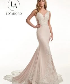 Lo Adoro By Mary's Bridal Lace Applique Crepe Mermaid Bridal Gown By Mary's Bridal M739 11 Lo Adoro By Mary's Bridal Lace Applique Crepe Mermaid Bridal Gown By Mary's Bridal M739