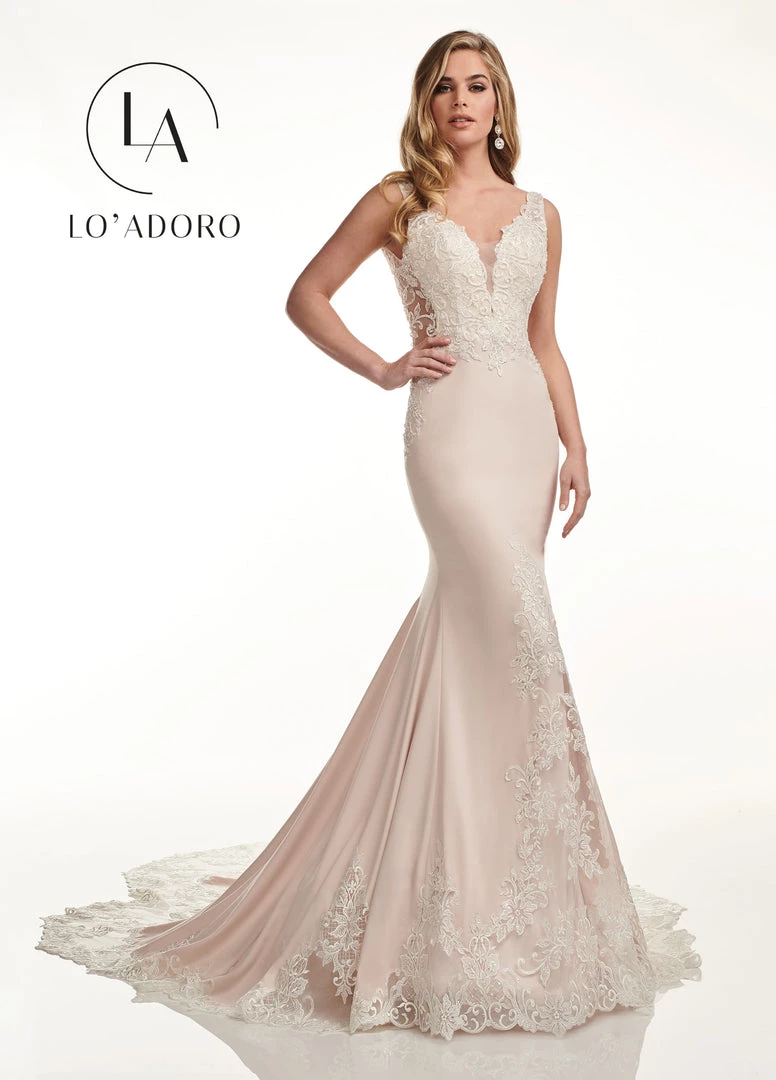 Lo Adoro By Mary's Bridal Lace Applique Crepe Mermaid Bridal Gown By Mary's Bridal M739 5 Lo Adoro By Mary's Bridal Lace Applique Crepe Mermaid Bridal Gown By Mary's Bridal M739