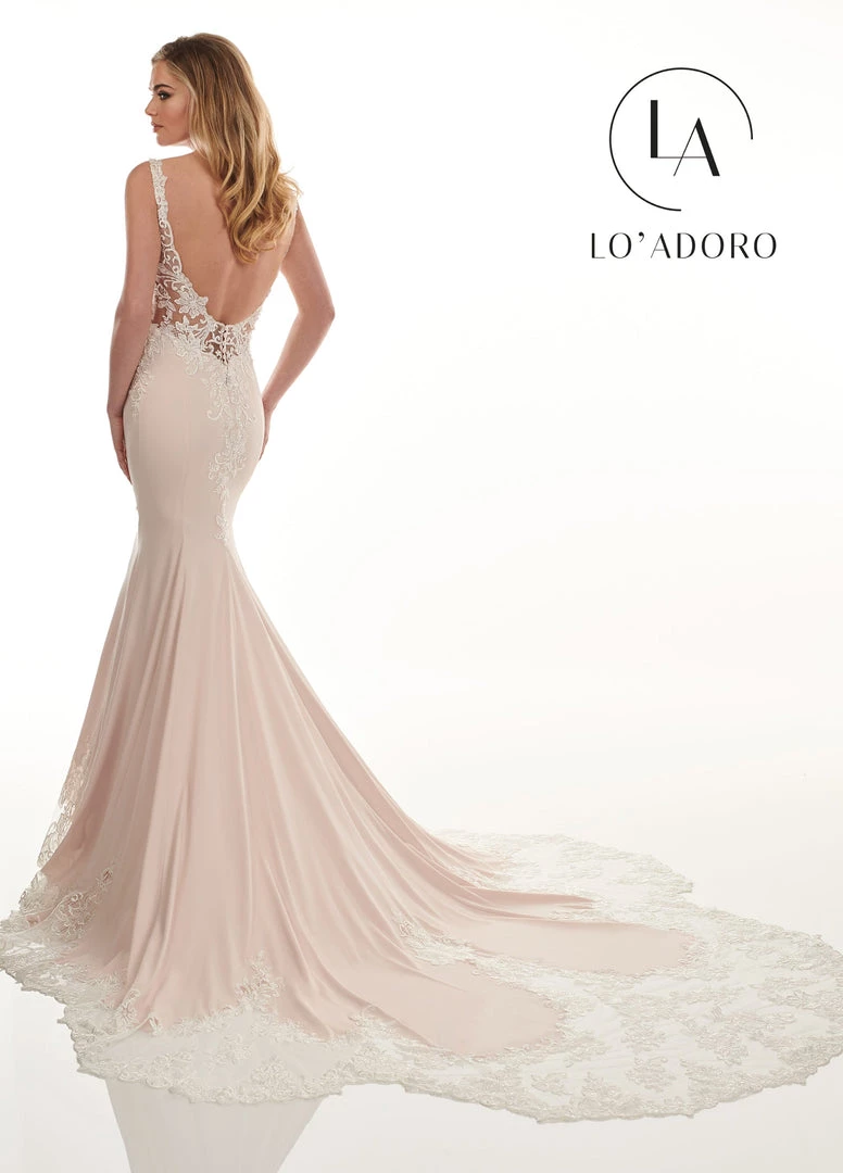 Lo Adoro By Mary's Bridal Lace Applique Crepe Mermaid Bridal Gown By Mary's Bridal M739 4 Lo Adoro By Mary's Bridal Lace Applique Crepe Mermaid Bridal Gown By Mary's Bridal M739
