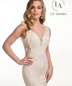 Lo Adoro By Mary's Bridal Lace Applique Crepe Mermaid Bridal Gown By Mary's Bridal M739 12 Lo Adoro By Mary's Bridal Lace Applique Crepe Mermaid Bridal Gown By Mary's Bridal M739