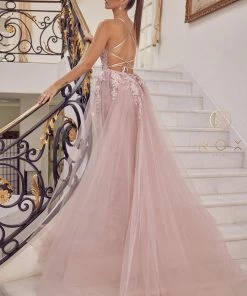 Lace Applique Fitted Overskirt Gown By Nox Anabel F485