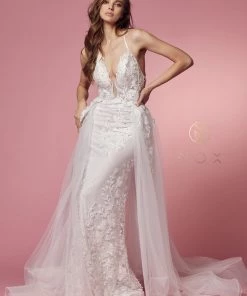 Lace Applique Fitted Overskirt Gown By Nox Anabel F485