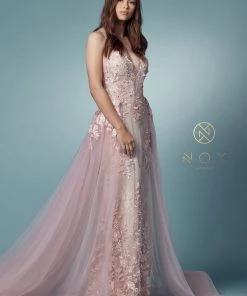 Lace Applique Fitted Overskirt Gown By Nox Anabel F485