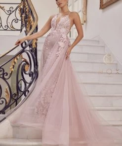 Lace Applique Fitted Overskirt Gown By Nox Anabel F485