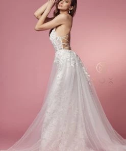 Lace Applique Fitted Overskirt Gown By Nox Anabel F485