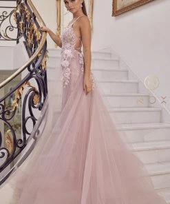 Lace Applique Fitted Overskirt Gown By Nox Anabel F485