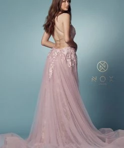 Lace Applique Fitted Overskirt Gown By Nox Anabel F485