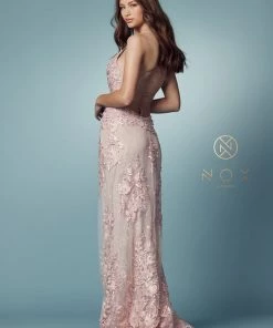 Lace Applique Fitted Overskirt Gown By Nox Anabel F485