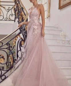 Lace Applique Fitted Overskirt Gown By Nox Anabel F485