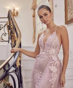 Lace Applique Fitted Overskirt Gown By Nox Anabel F485