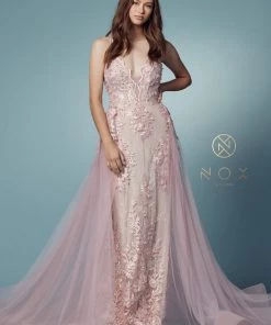Lace Applique Fitted Overskirt Gown By Nox Anabel F485