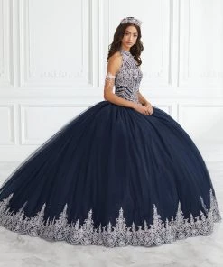 House Of Wu Fiesta Gowns Quinceañera Lace Applique High-Neck Quinceanera Dress By Fiesta Gowns 56390