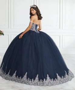 House Of Wu Fiesta Gowns Quinceañera Lace Applique High-Neck Quinceanera Dress By Fiesta Gowns 56390