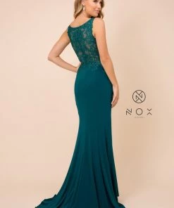 Lace Applique Illusion Mermaid Dress By Nox Anabel J326 Prom