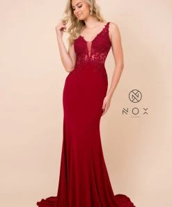 Lace Applique Illusion Mermaid Dress By Nox Anabel J326 Prom 9 Lace Applique Illusion Mermaid Dress By Nox Anabel J326 Prom