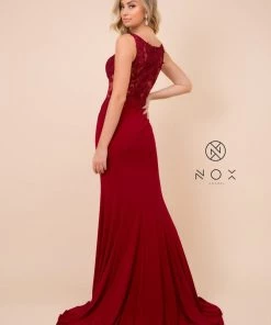 Lace Applique Illusion Mermaid Dress By Nox Anabel J326 Prom 10 Lace Applique Illusion Mermaid Dress By Nox Anabel J326 Prom