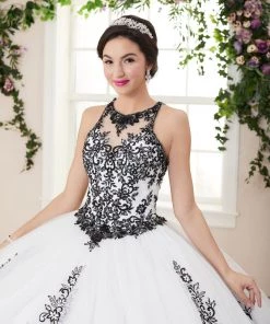 Quinceañera Lace Applique Illusion Quinceanera Dress By House Of Wu 26959